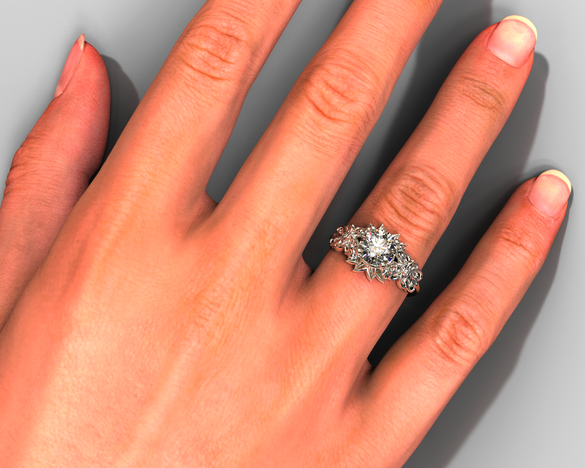 Unique Flower Engagement Ring White Gold By Vidar Boutique