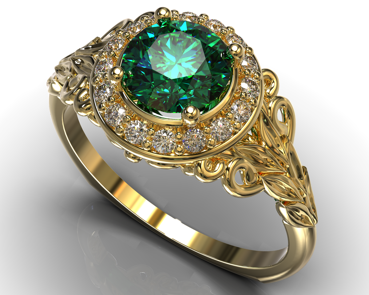 Floral Emerald Engagement Ring