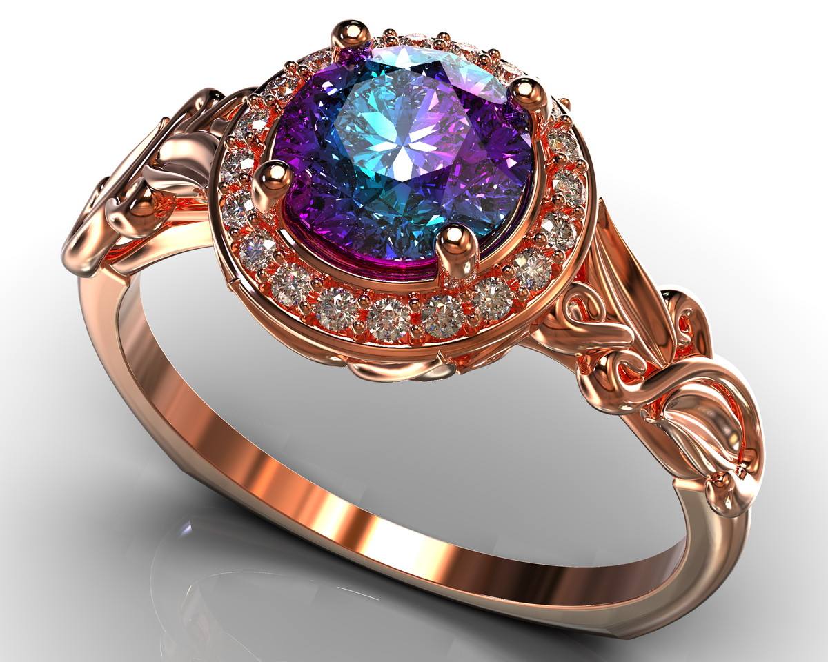 Alexandrite Rose Gold Flower Engagement Ring