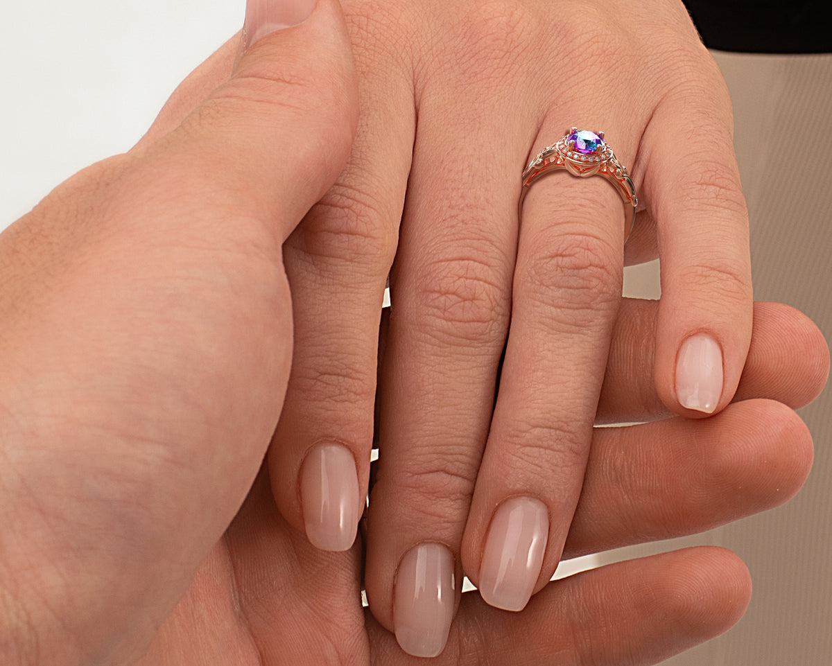 Alexandrite Rose Gold Flower Engagement Ring