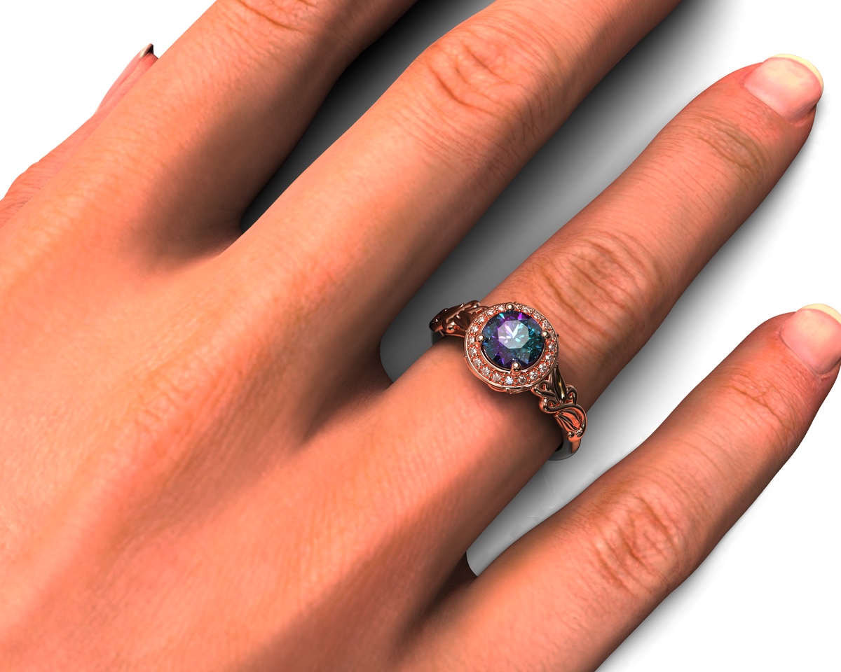 Alexandrite Rose Gold Flower Engagement Ring