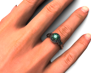 Black Gold Emerald Floral Engagement Ring