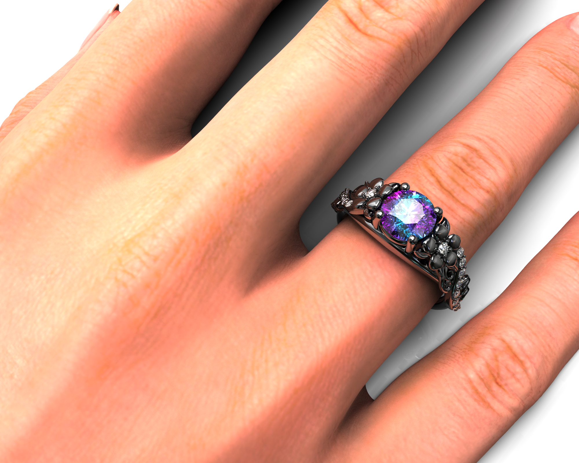 Unique Black Gold Amethyst Ring Set Nature Inspired Purple Amethyst  Engagement Ring Vintage Cluster Emerald Leaf Wedding Ring Set for Women -  Etsy
