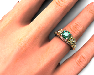 Two Tone Flower Emerald Engagement Ring