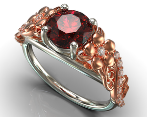 Flower Red Garnet Engagement Ring