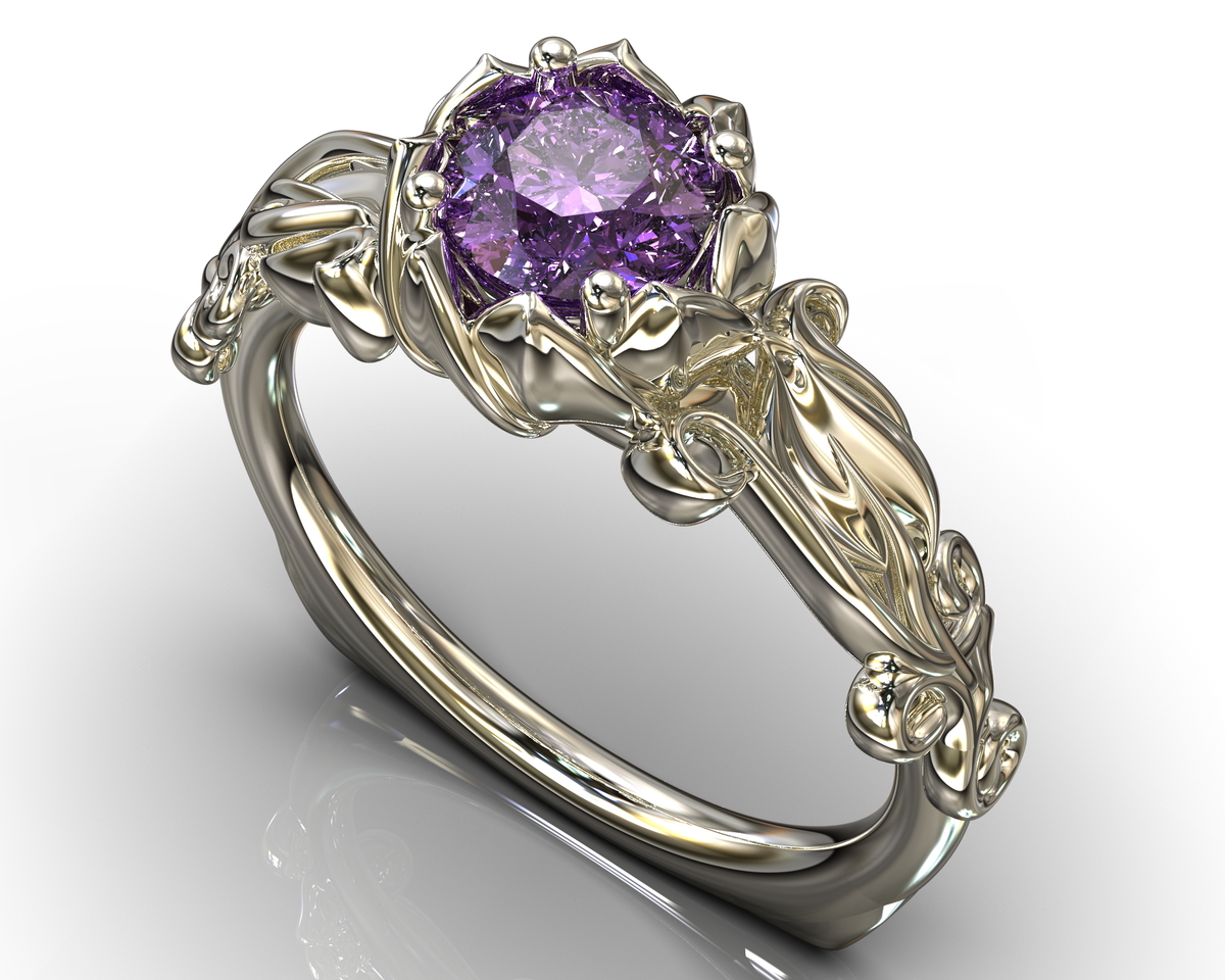 Unique Flower Amethyst Engagement Ring