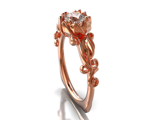 Flower Rose Gold Solitaire Moissanite Engagement Ring