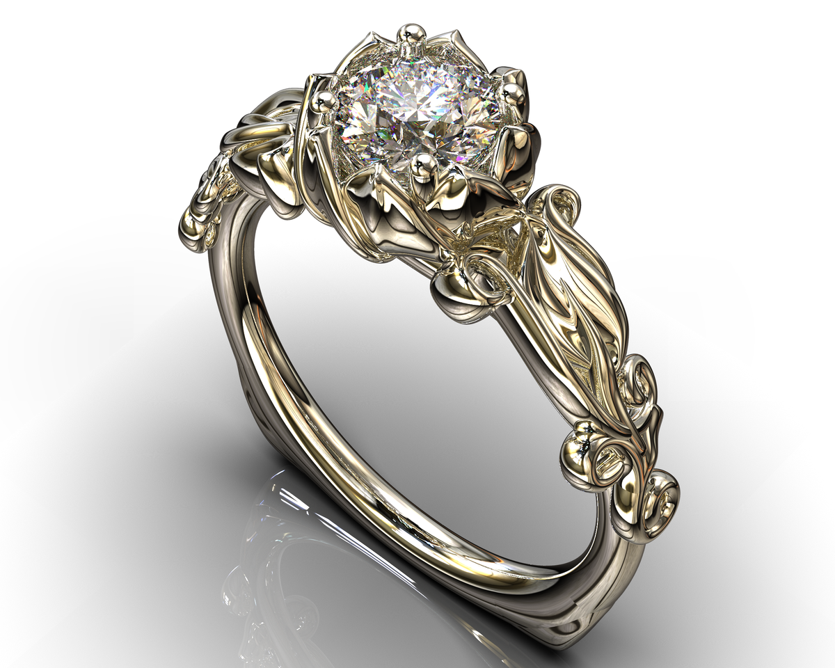 Flower White Gold Solitaire Engagement Ring