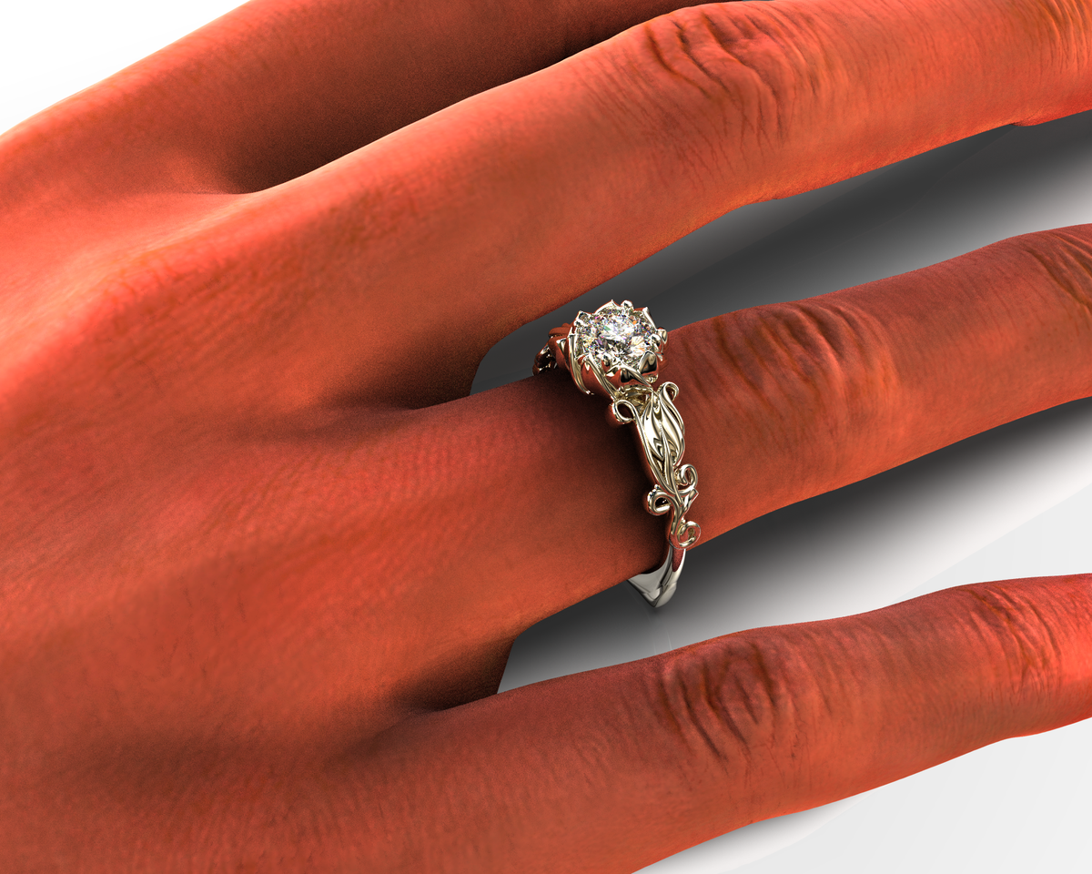 Flower White Gold Solitaire Engagement Ring