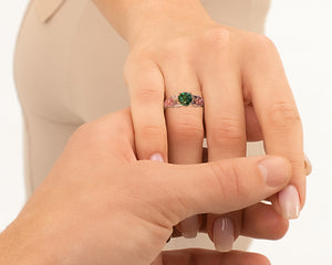 Three Tone Emerald Flower Engagement Ring