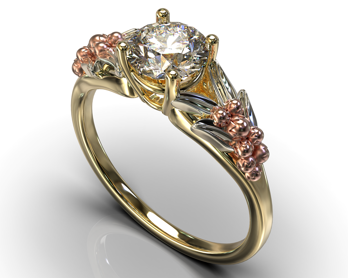 Unique Flower White Gold Solitaire Engagement Ring