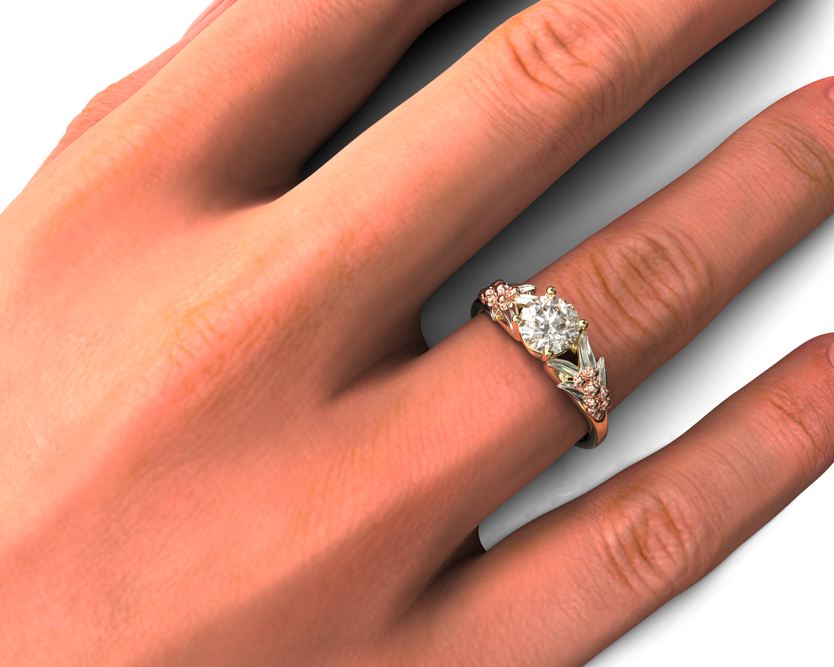 Unique Flower White Gold Solitaire Engagement Ring