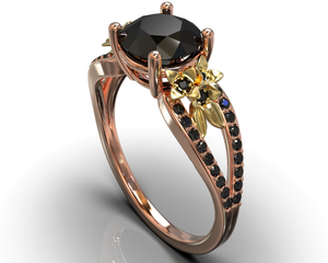 Unique Flower Black Diamond Engagement Ring