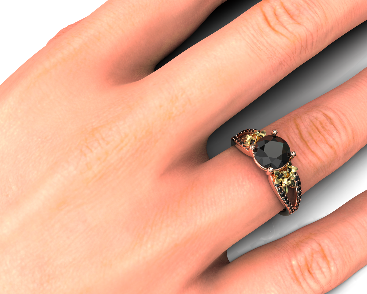 Unique Flower Black Diamond Engagement Ring
