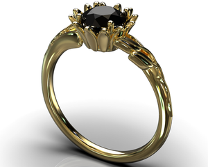 Unique Black Diamond Floral Engagement Ring