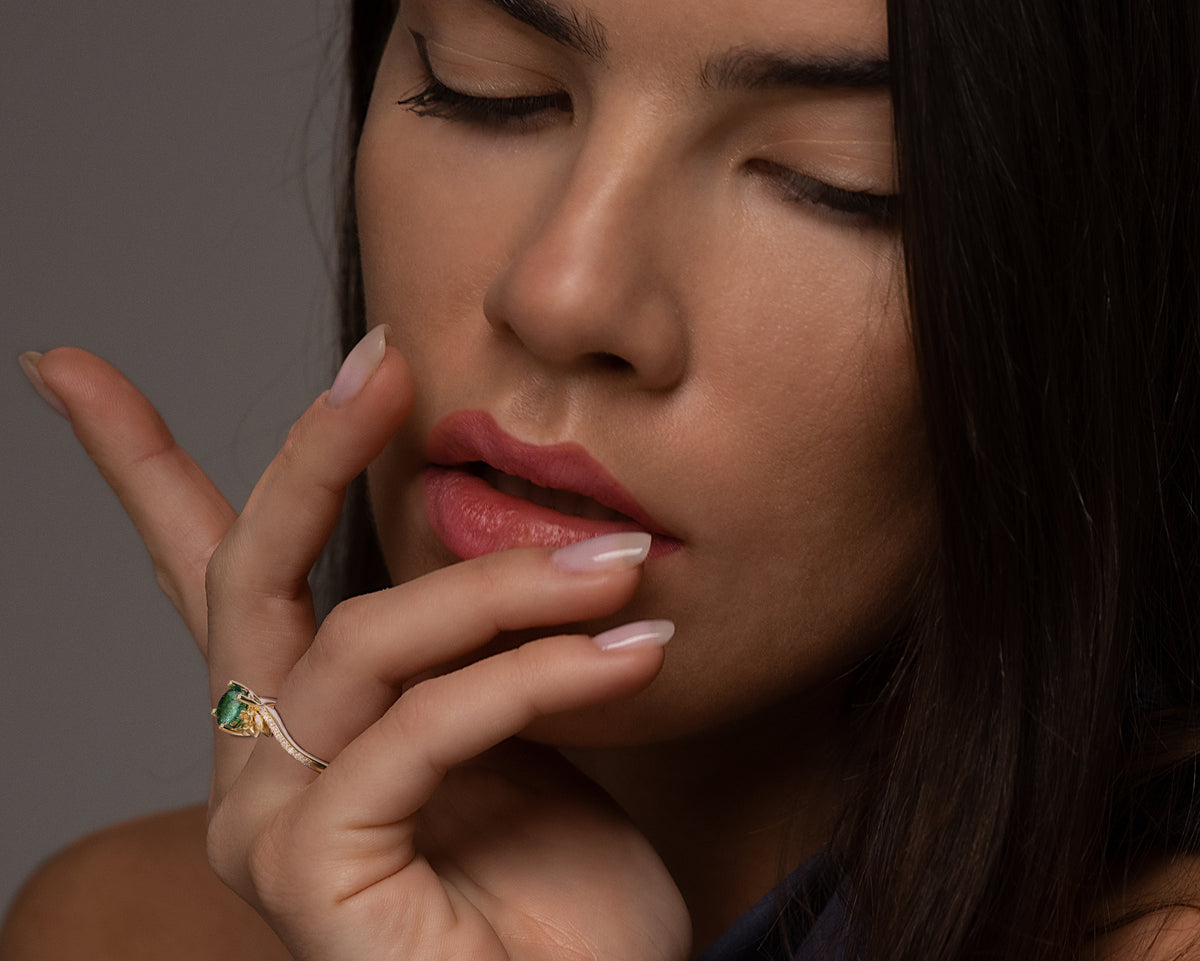 Emerald Engagement Ring With Leaves
