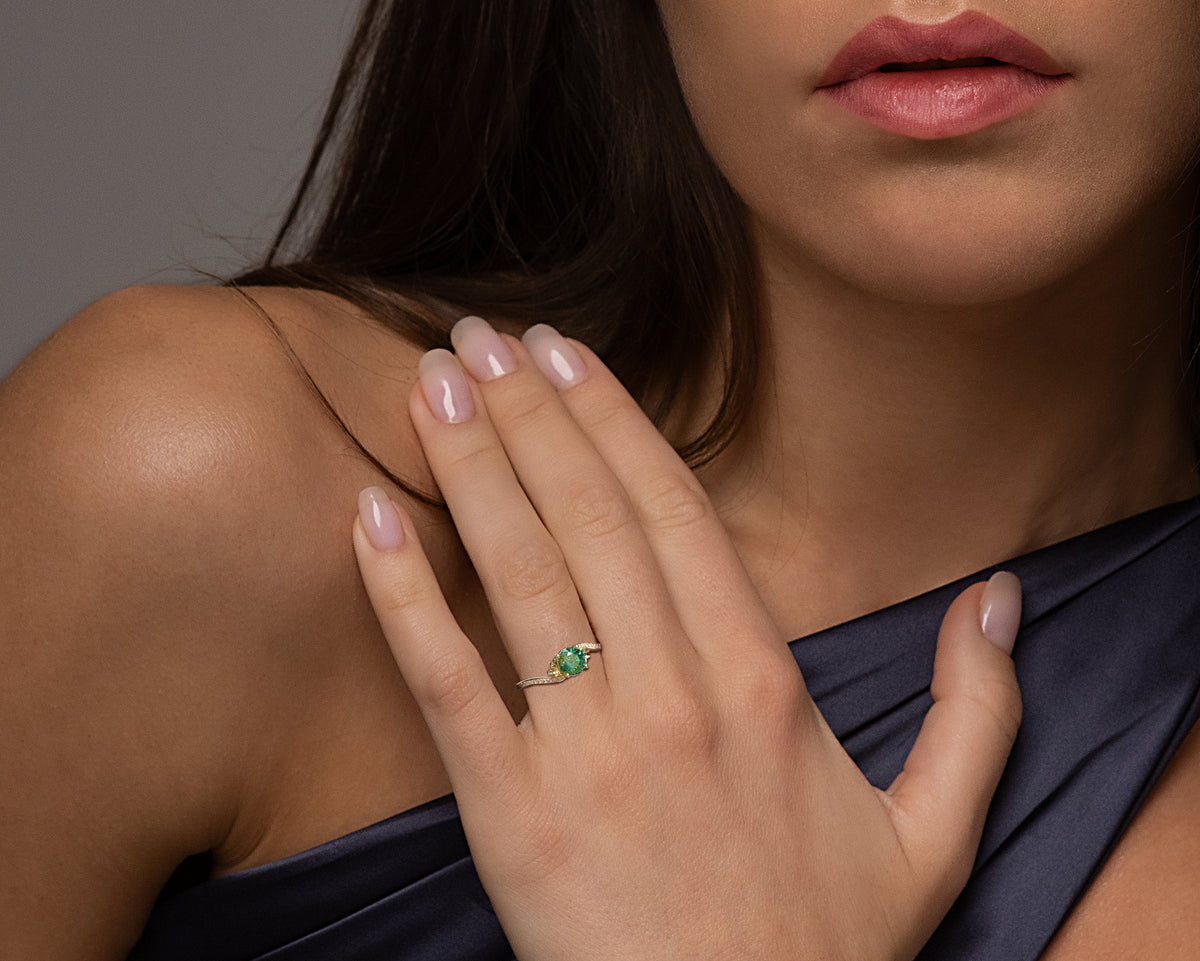 Emerald Engagement Ring With Leaves