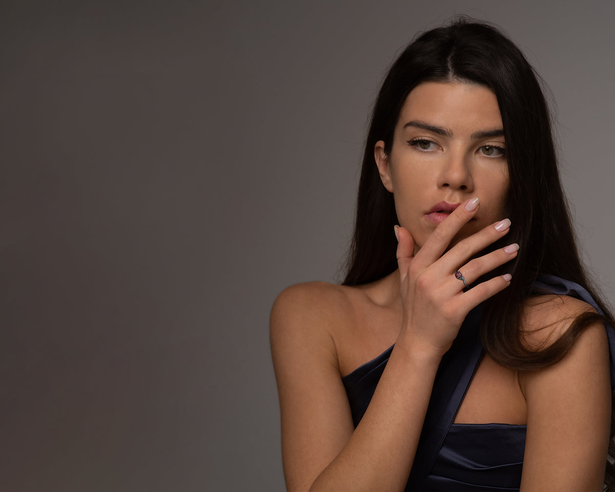 Pink Sapphire Black Gold Flower Engagement Ring