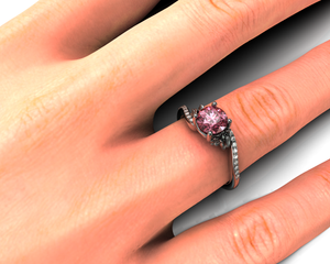 Pink Sapphire Black Gold Flower Engagement Ring