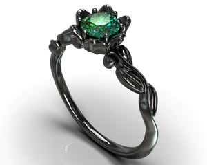 Black Gold Emerald Leaf Engagement Ring