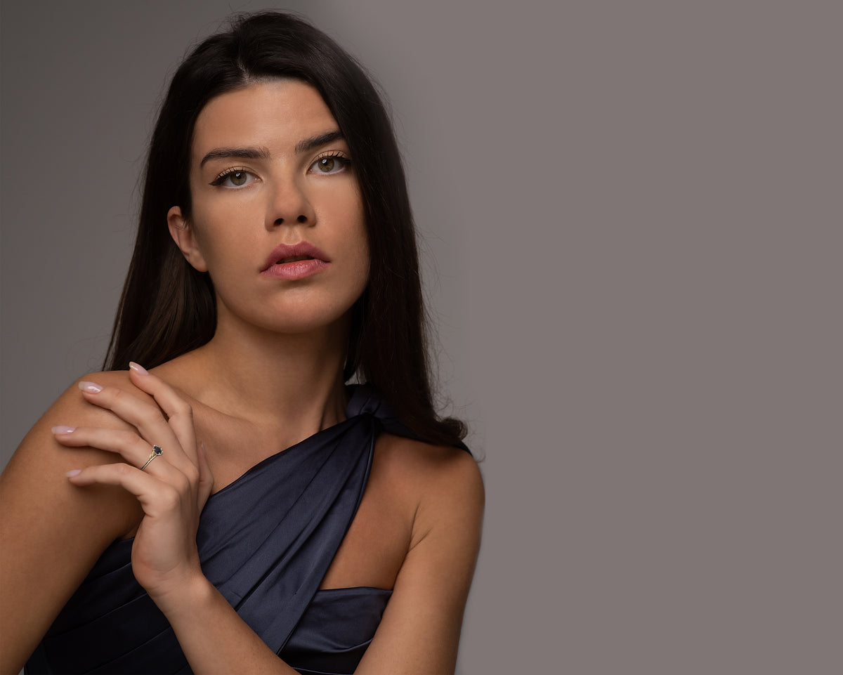 Unique Black Diamond Floral Engagement Ring