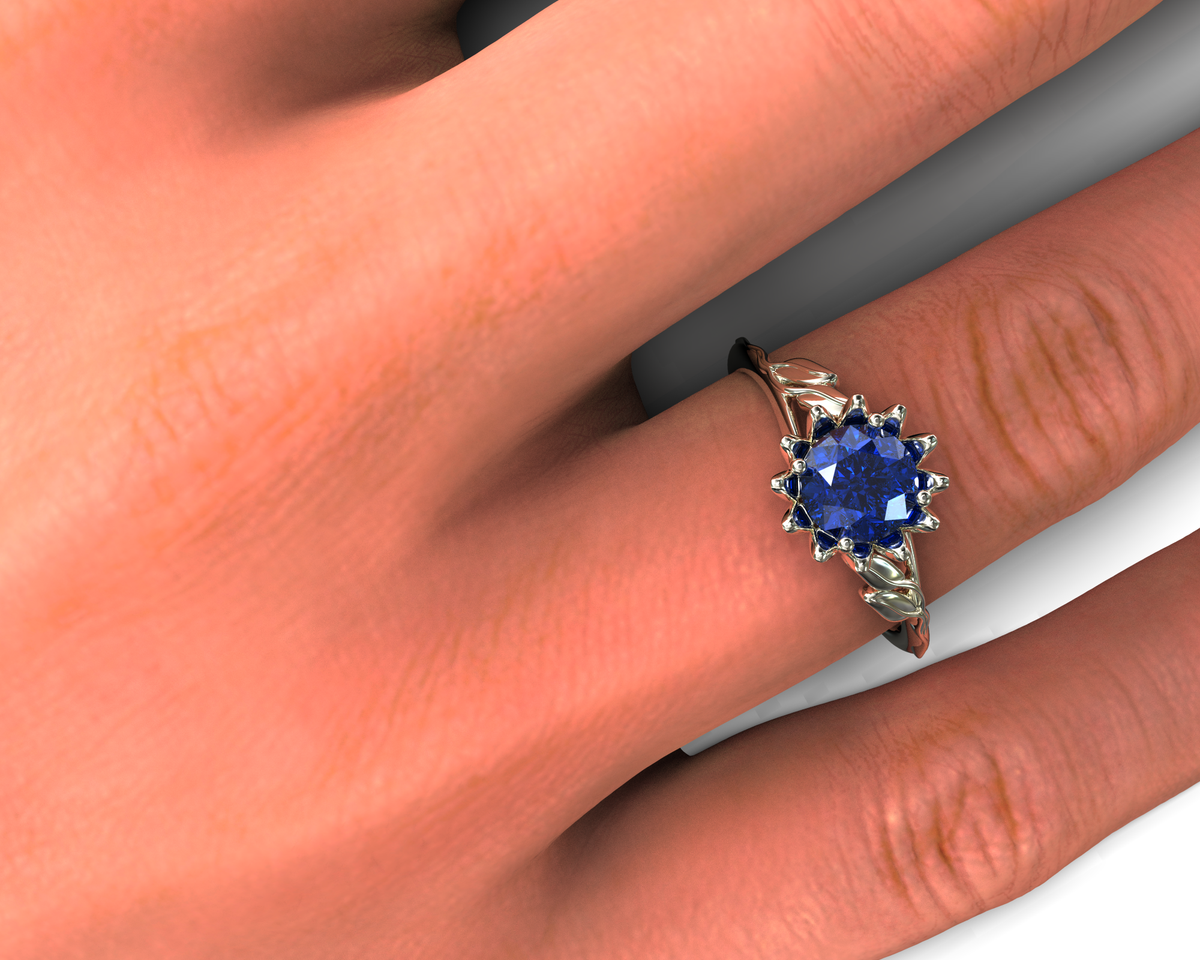 White Gold Flower Sapphire Engagement Ring