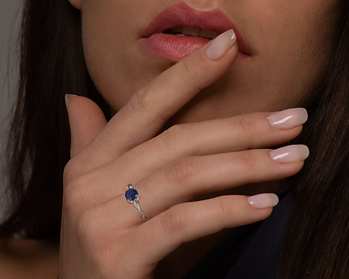 White Gold Floral Sapphire Engagement Ring