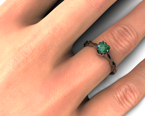 Emerald Flower Engagement Black Gold Ring
