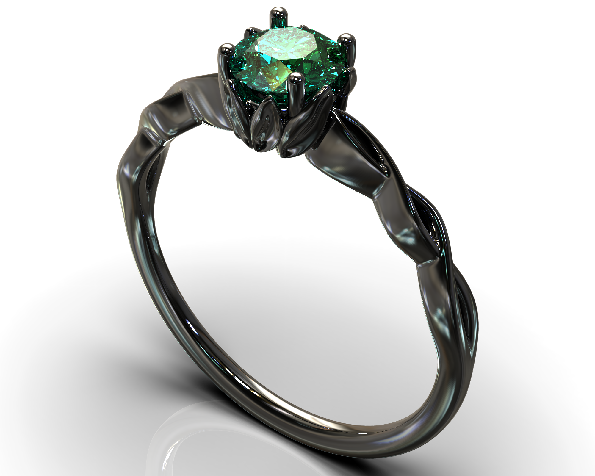 Emerald Flower Engagement Black Gold Ring │Vidar Boutique