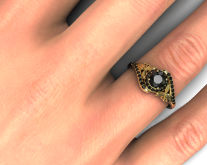 Unique Flower Engagement Ring with Black Diamond