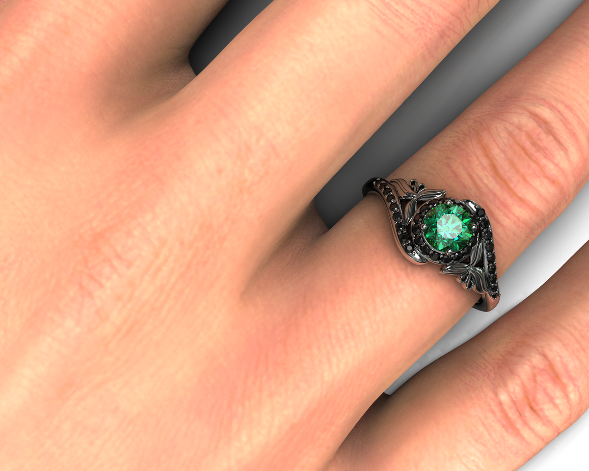 loral Black Gold Emerald Engagement Ring
