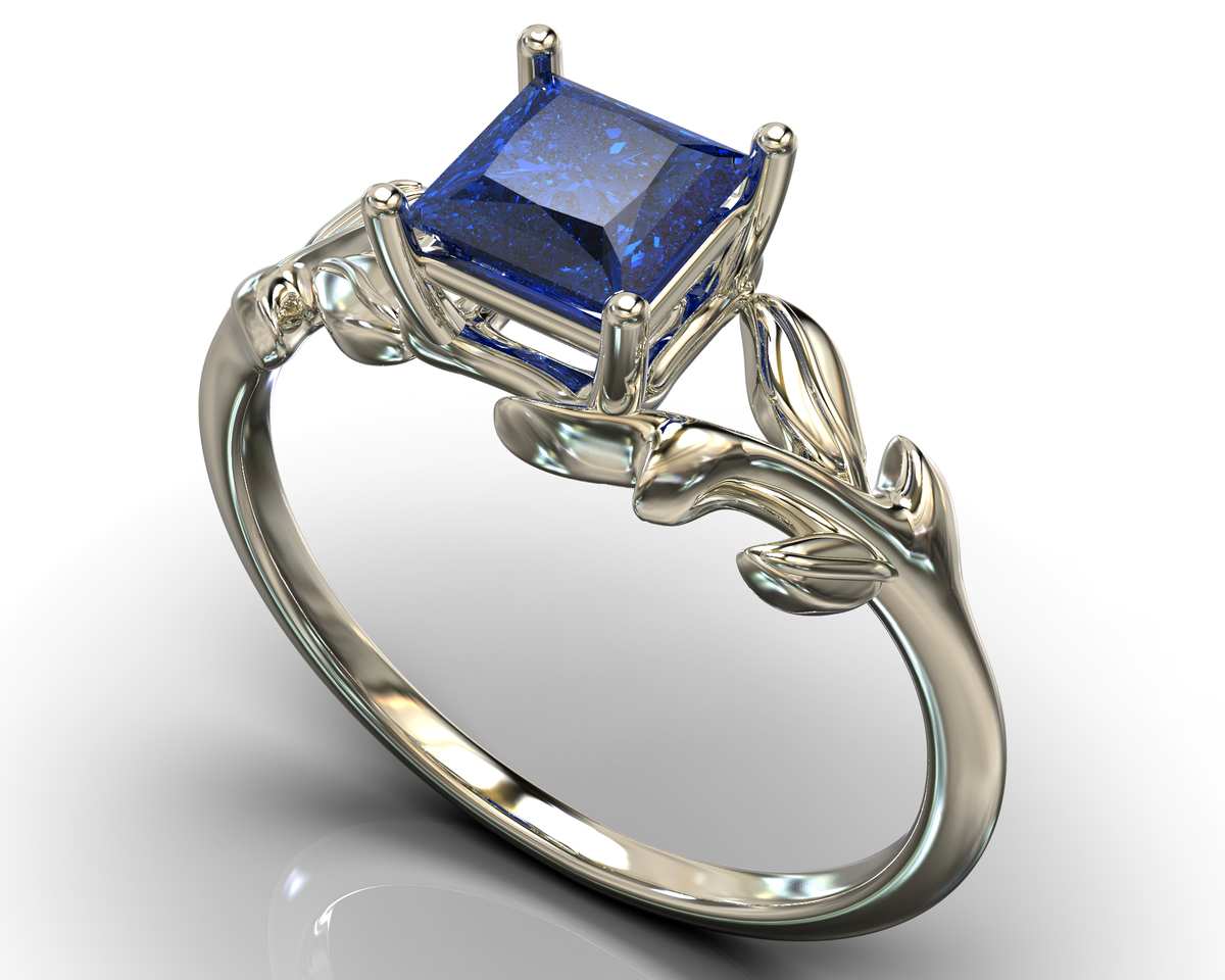 Princess Cut Flower Sapphire Engagement Ring