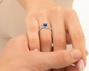 Princess Cut Flower Sapphire Engagement Ring
