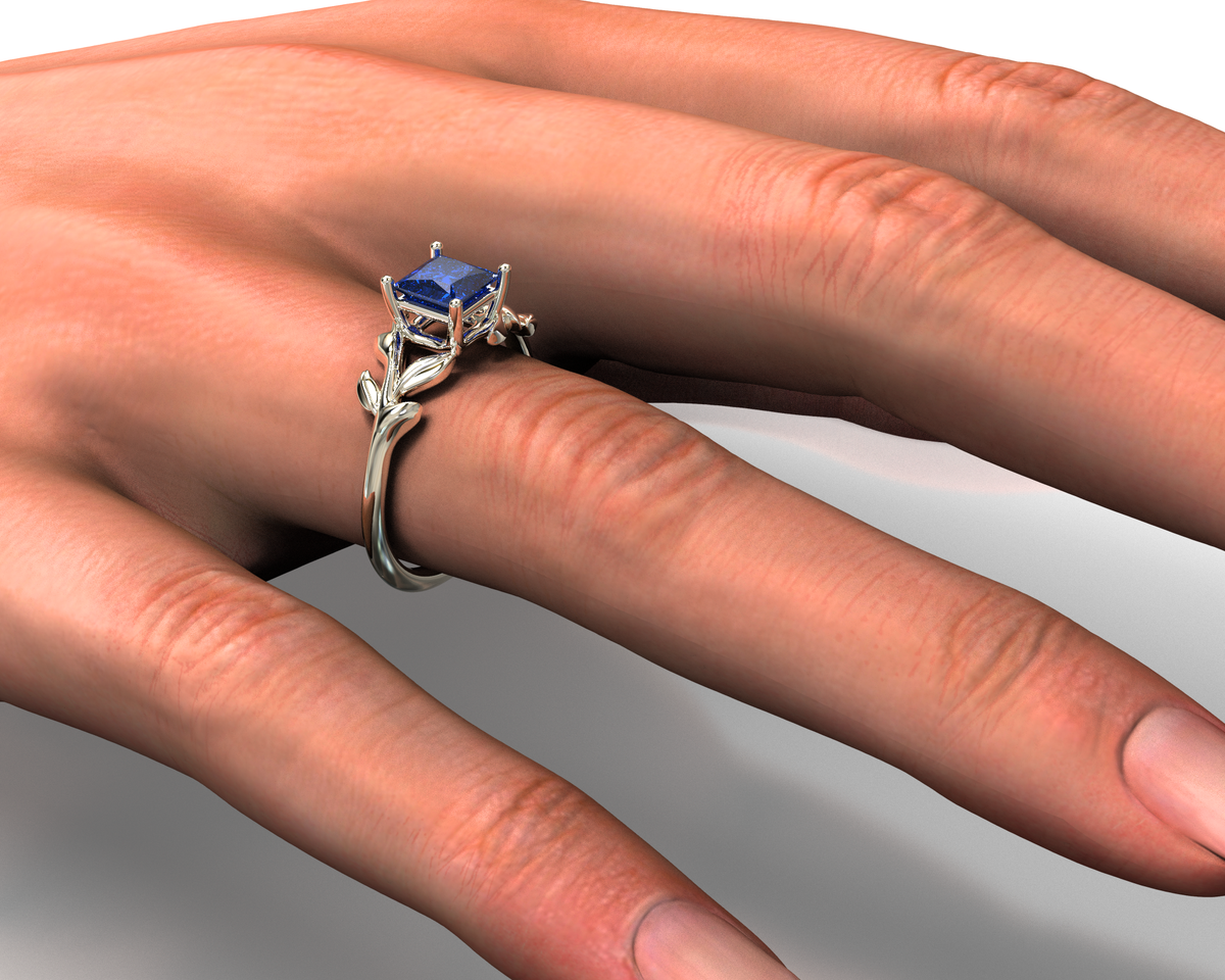 Princess Cut Flower Sapphire Engagement Ring