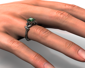 Black Gold Princess Cut Emerald Engagement Ring