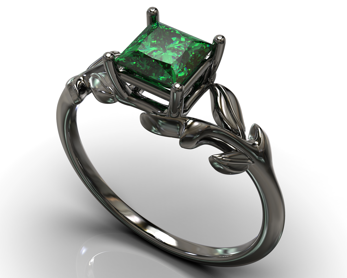 Black Gold Princess Cut Emerald Engagement Ring