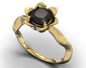Unique Black Diamond Flower Engagement Ring
