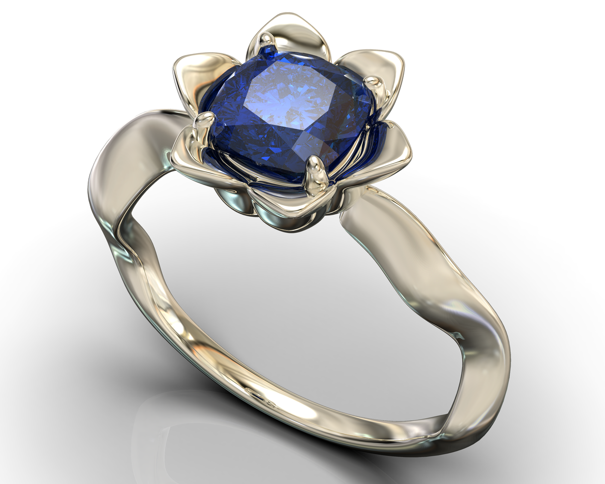 Blue Sapphire Flower Engagement Ring