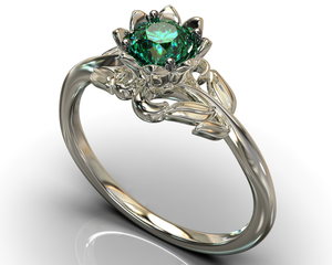Unique Floral Emerald Engagement Ring
