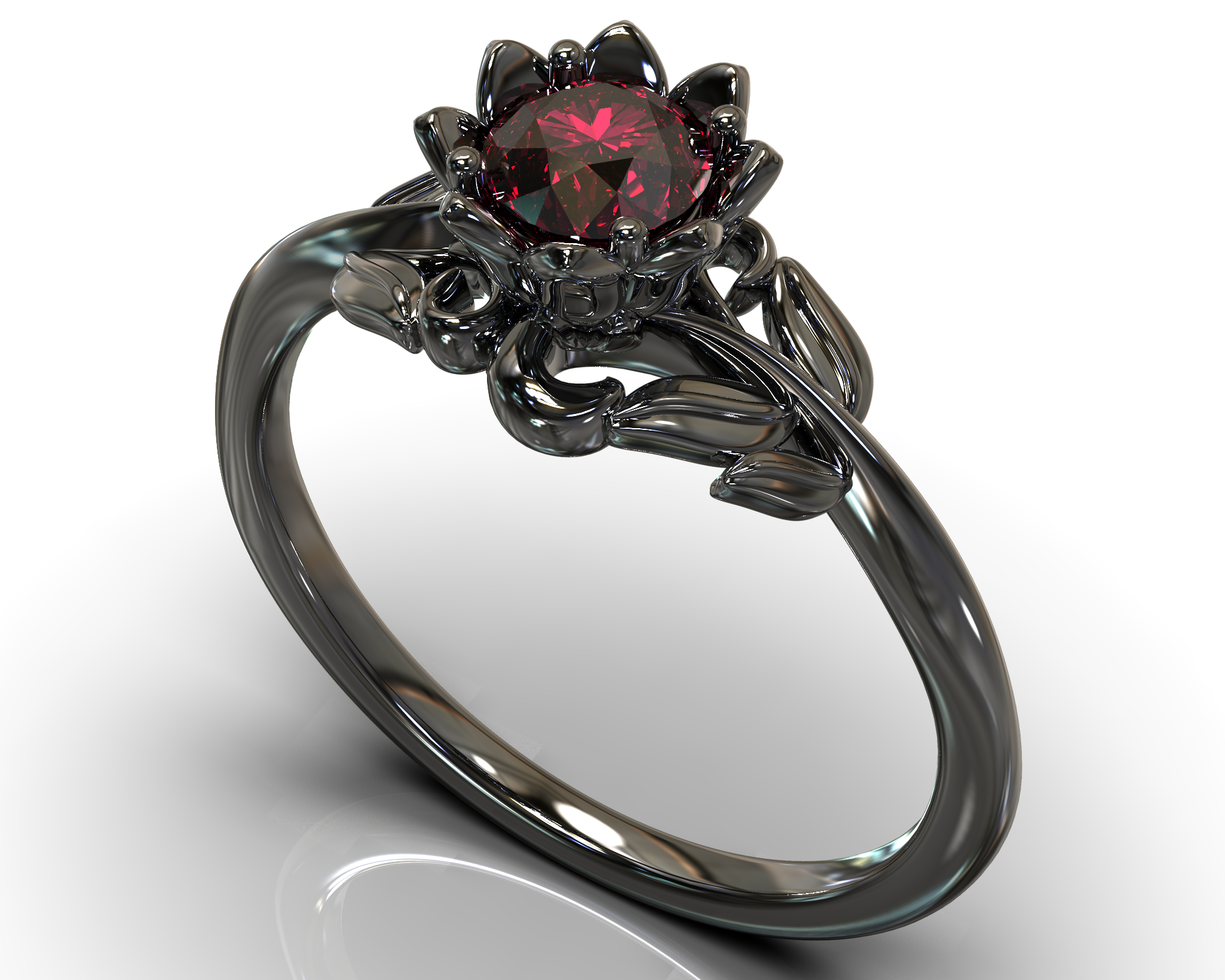 Black Gold Ruby Floral Engagement Ring Vidar Boutique