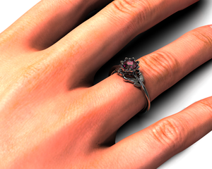 Black Gold Ruby Floral Engagement Ring