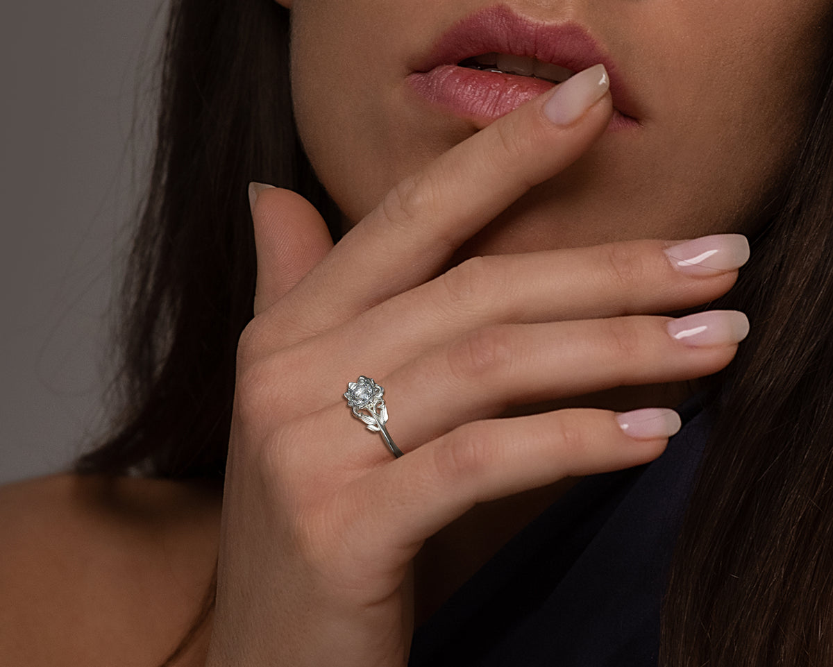Unique Moissanite Flower Engagement Ring