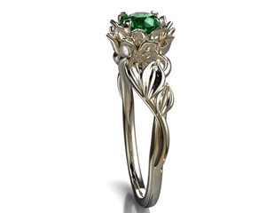 White Gold Lotus Flower Emerald Engagement Ring