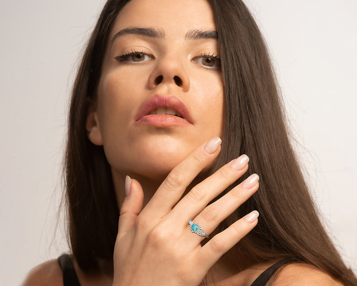 Unique Blue Diamond Lotus Flower Engagement Ring