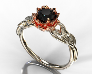 Lotus Flower Black Diamond Engagement Ring