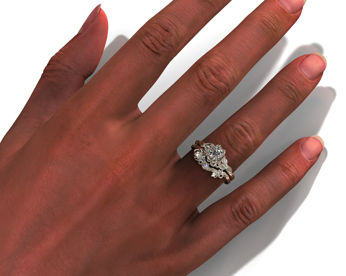 Leaf Moissanite Bridal Ring Set