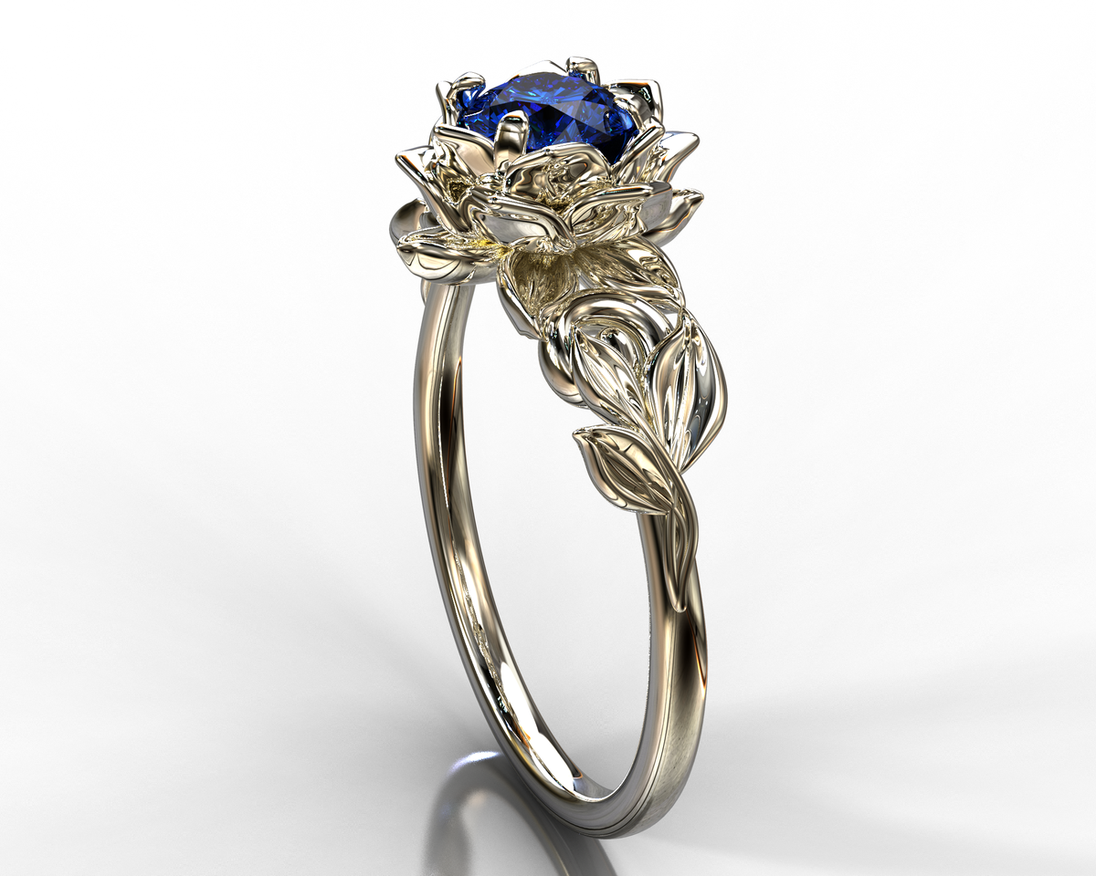 Flower Blue Sapphire Engagement Ring