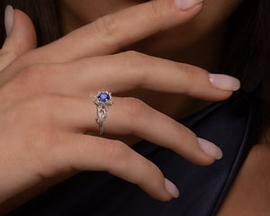 Flower Blue Sapphire Engagement Ring