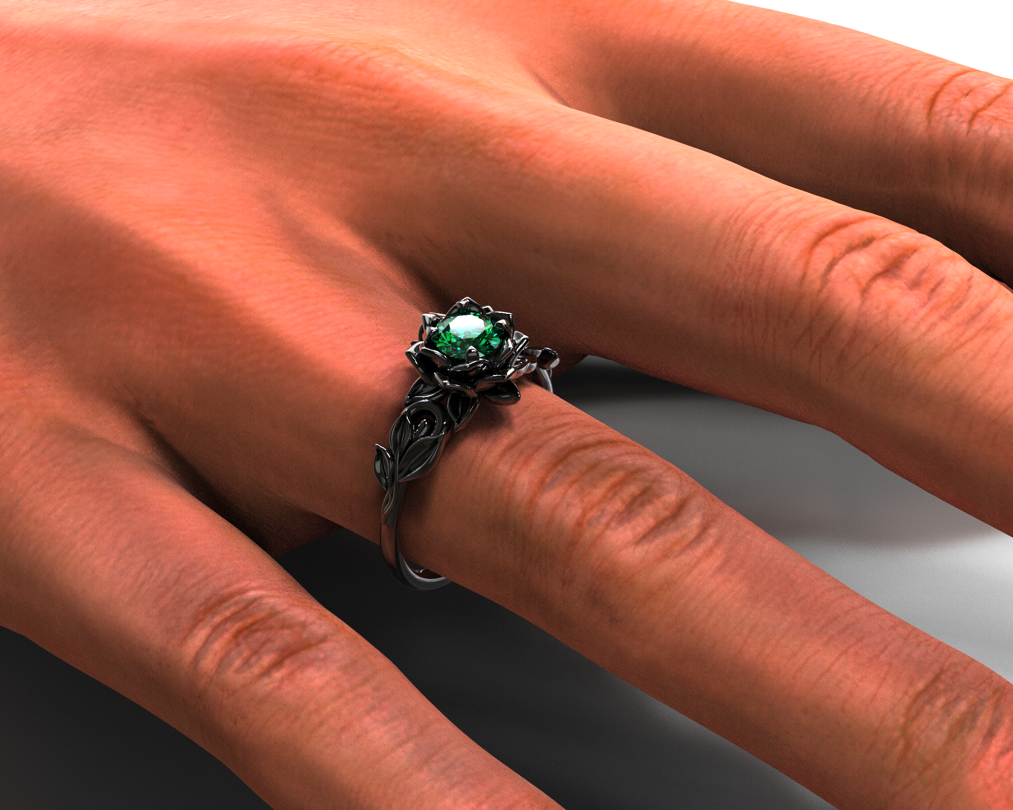 Fascinating emerald cut black diamond ring in 14K Rose Gold.