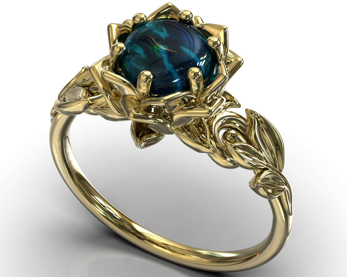 Black Opal Flower Engagement Ring